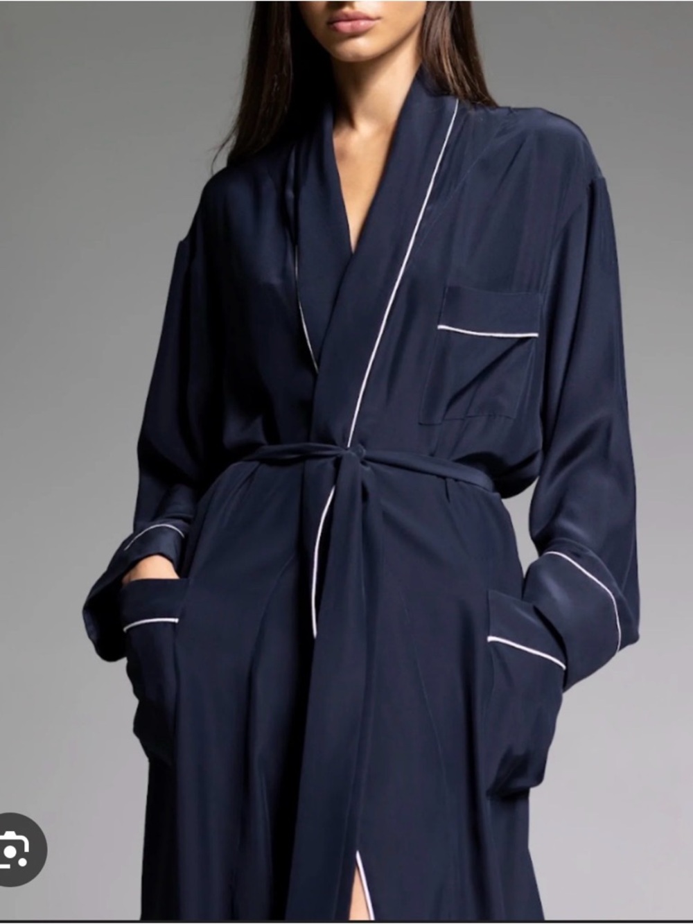 NWT Saddlebred Navy Robe with White Trim and Tie Waist